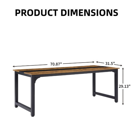 Computer Desk Large Office Desk, 59.8 Inch 70.9 Inch Gaming Desk Writing Desk Work Desk For Home Office, Study, Modern Simple Wooden Desk, Large Legroom, Metal Frame, Rustic Black