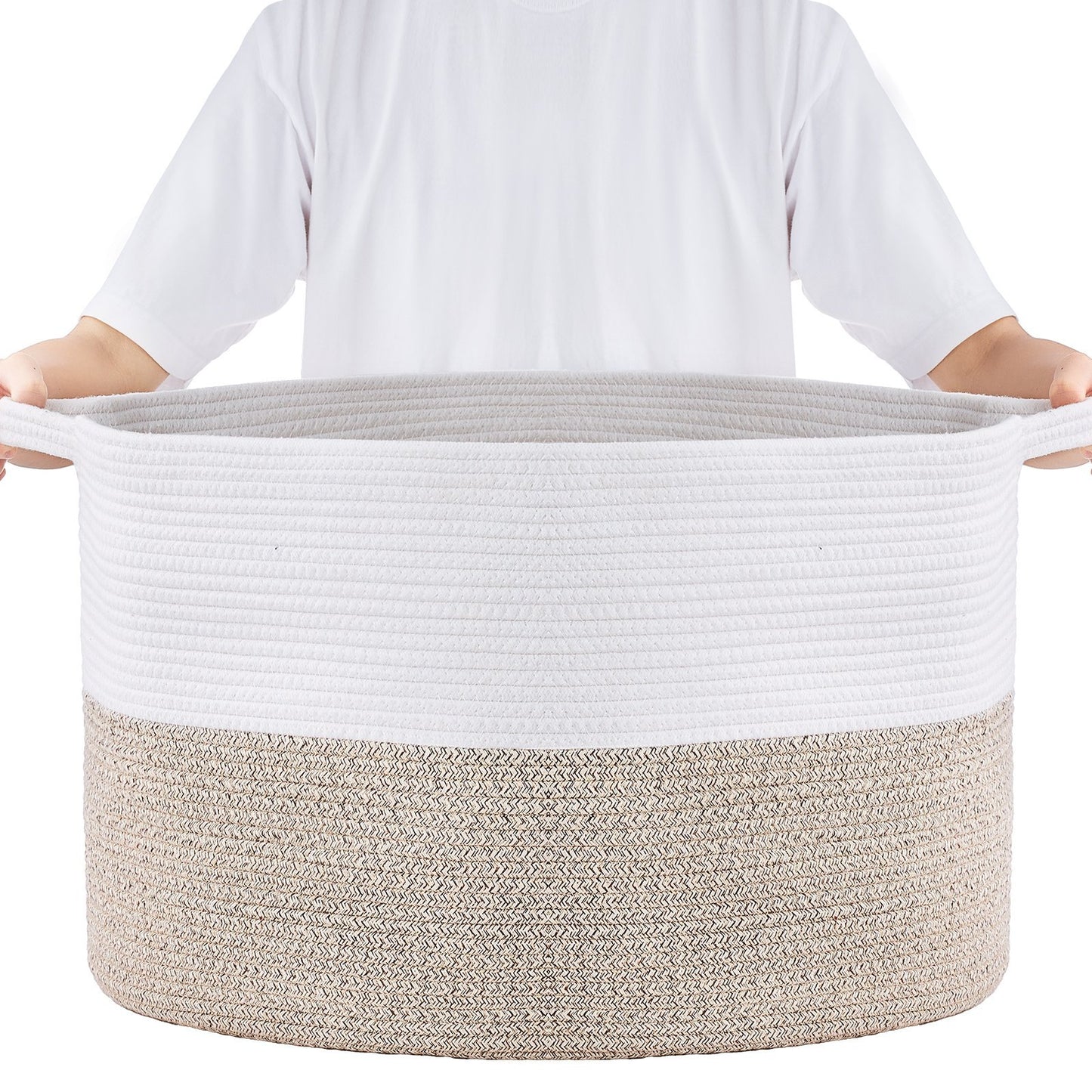 Cotton Rope Storage Basket 87L Woven Blanket Basket 22 X 22 X 14 In