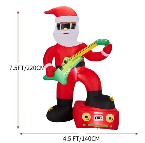 5FT Black Guitar Old Man, 4 LED 210D Polyester Christmas Inflatable Decoration, 12V,1000mA US Standard