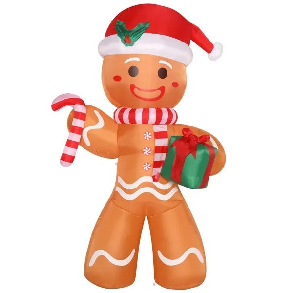 8ft 15W 5 LED Lights Gingerbread Man Holding Gift Garden Gingerbread Man Christmas Decoration