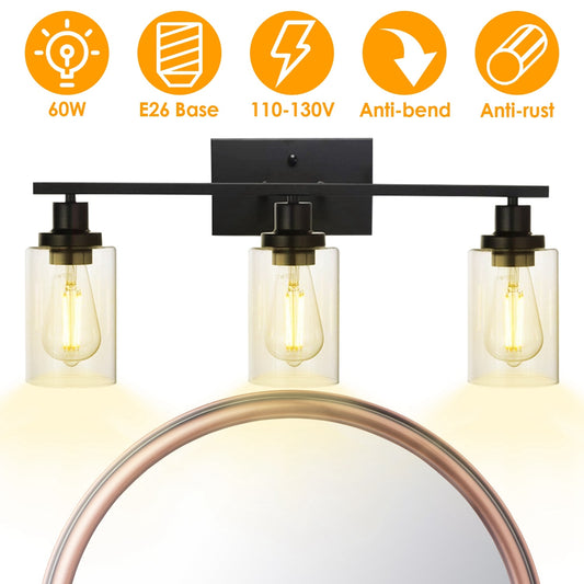 1Pc 3-Light Wall Sconce Lighting With Clear Glass Shade Bathroom Vanity Lamp Fixture Modern Mounted Light For Porch Mirror Living Room Bedroom Hallway