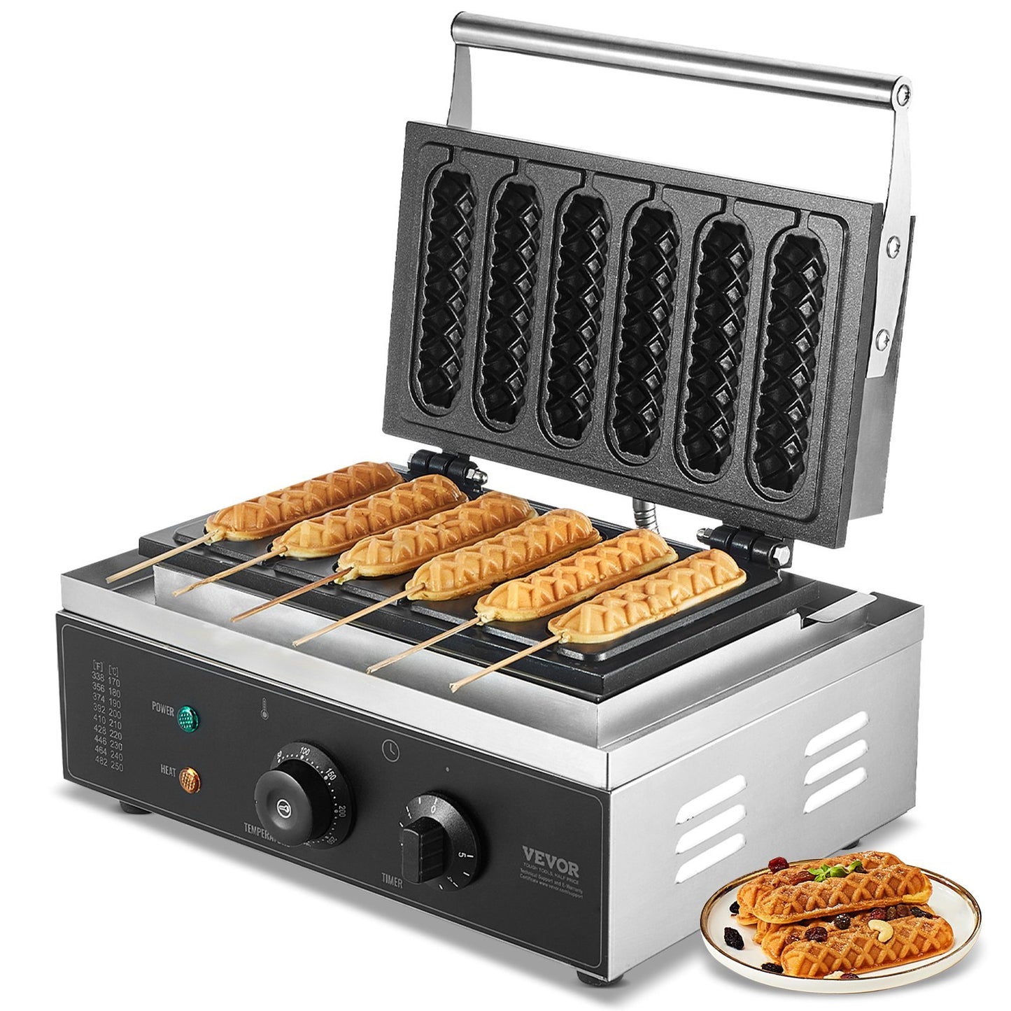 6PCS Commercial Waffle Stick Maker Waffle Baker Hot Dog Waffle Iron 1500W