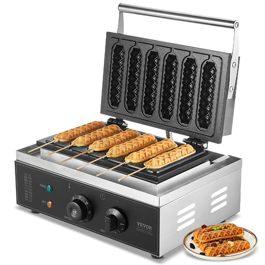 6PCS Commercial Waffle Stick Maker Waffle Baker Hot Dog Waffle Iron 1500W
