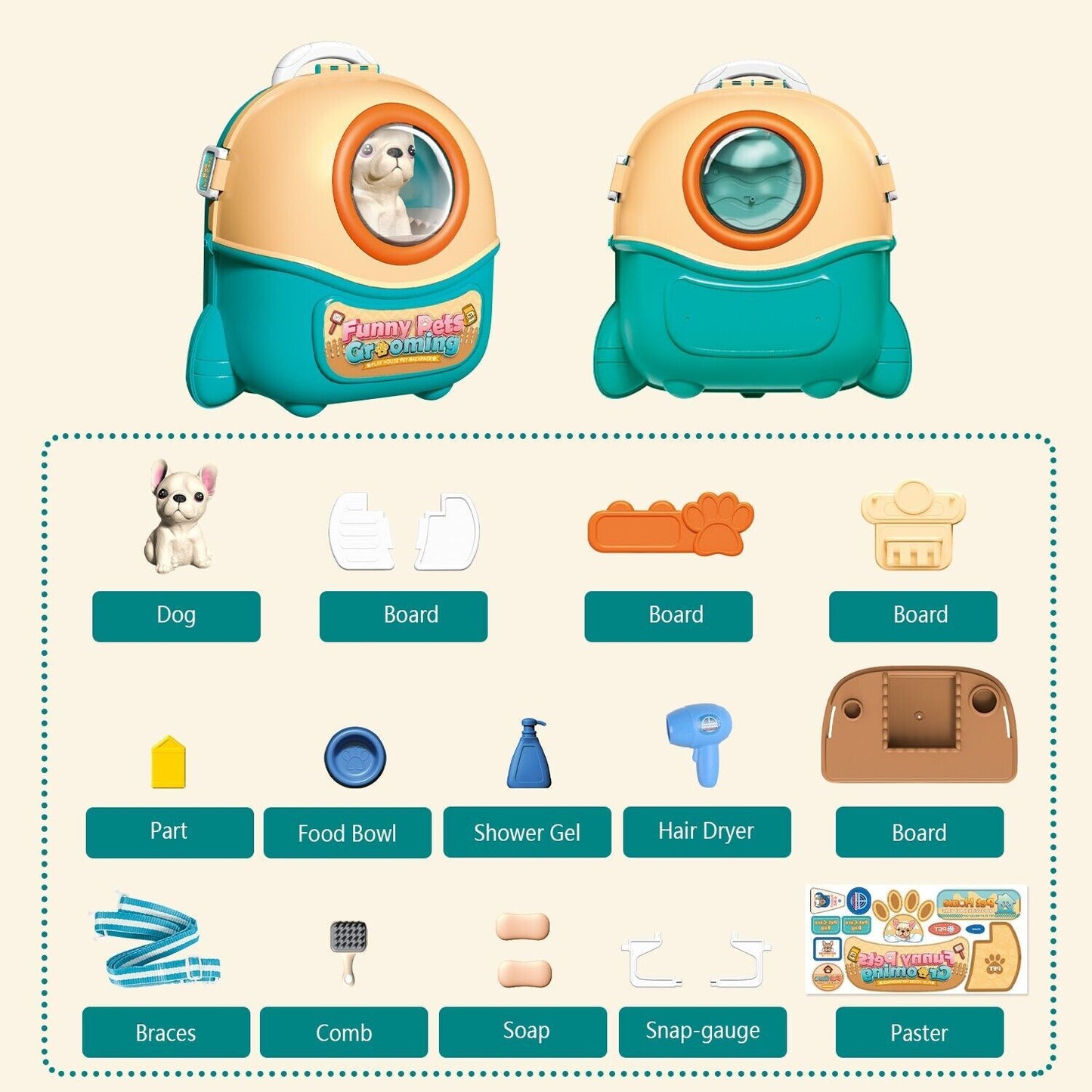 2025 Pet Care Play Set Doctor Kit For Kids, 16 Pcs Doctor Pretend Play Vet Dog Grooming Toys Puppy Dog Carrier Feeding Dog Backpack Gifts