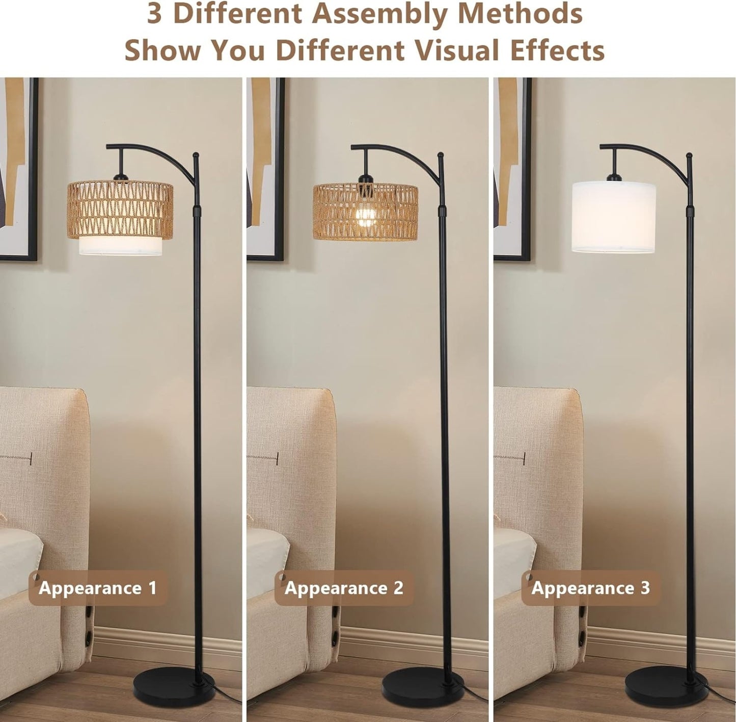 Floor Lamp For Living Room With 3 Color Temperatures, Farmhouse Floor Lamps With Remote & Dimmab
