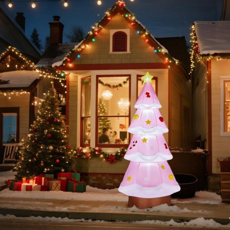7.2FT Lighted Christmas Inflatable Decoration, Inflatable PinkChristmas Tree, Funny Blow Up Yard Decorations With Built-in LED Lights For Holiday Party Front Yard Lawn Garden Decor