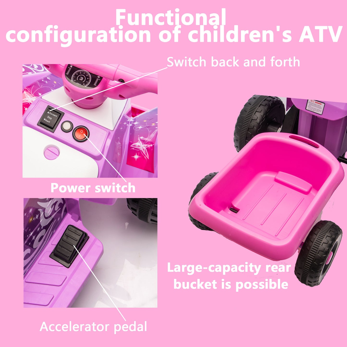 6V Battery Powered Kids Electric Vehicle, Kids Ride On ATV, 4 Wheeler Quad W Headlights, MP3, USB, Volume Control, Large Seat, Electric Ride On Toys Best Gifts For Age 3-6 Years Old