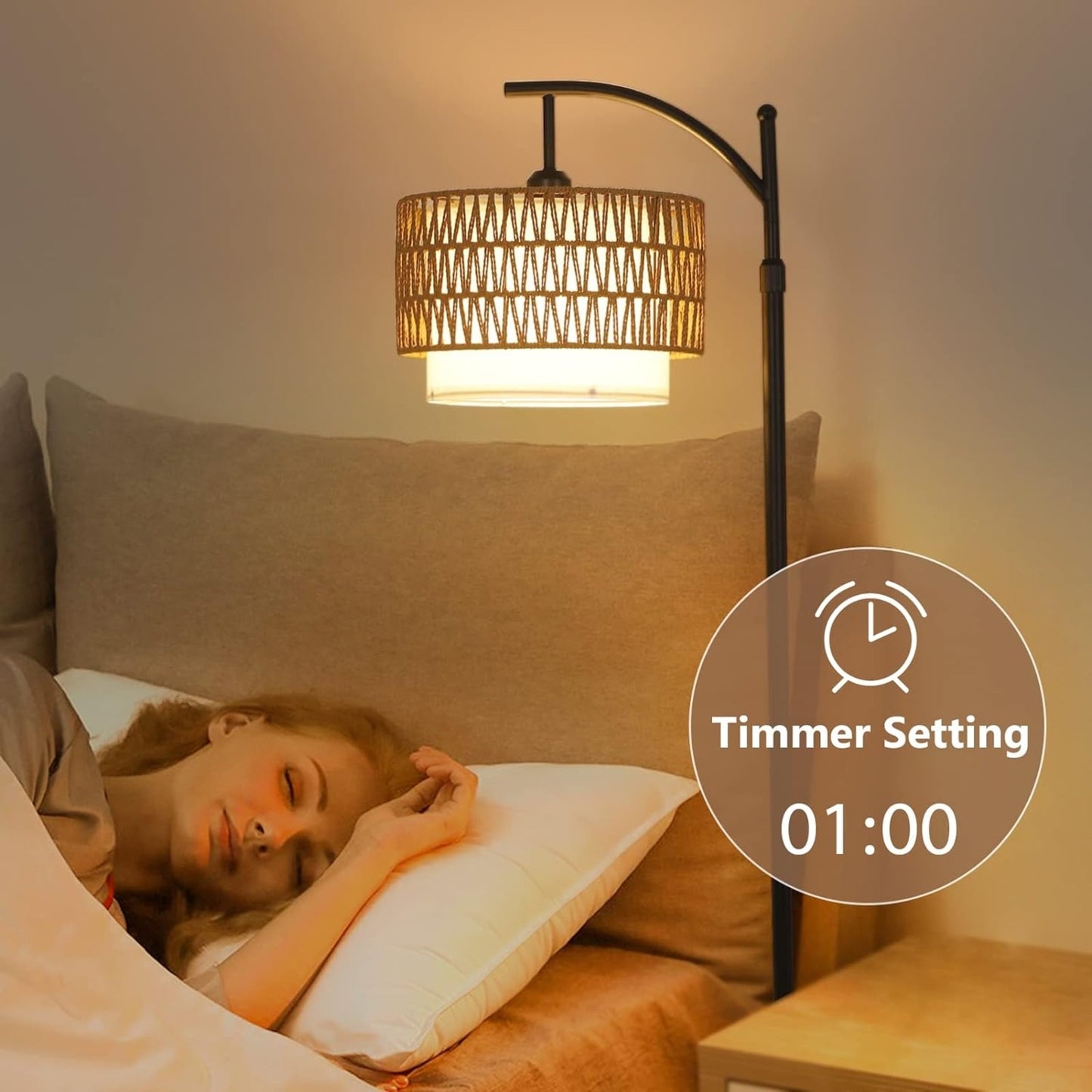 Floor Lamp For Living Room With 3 Color Temperatures, Farmhouse Floor Lamps With Remote & Dimmab