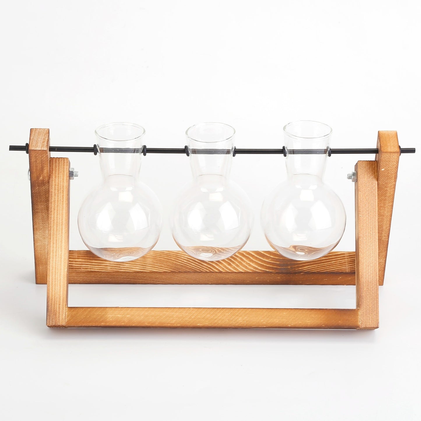 1Pc Desktop Glass Planter Bulb Plant Terrarium With Wooden Stand Air Planter Glass Vase Metal Swivel Plant Vase For Hydroponics