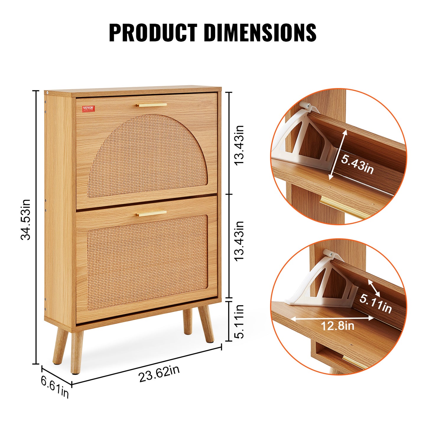 Shoe Cabinet With 2 Flip Drawers, Shoe Storage Cabinet For Entryway, Free Standing Shoe Storage Organizer With Rattan Doors For Heels, Boots, Slippers In Hallway, Living Room
