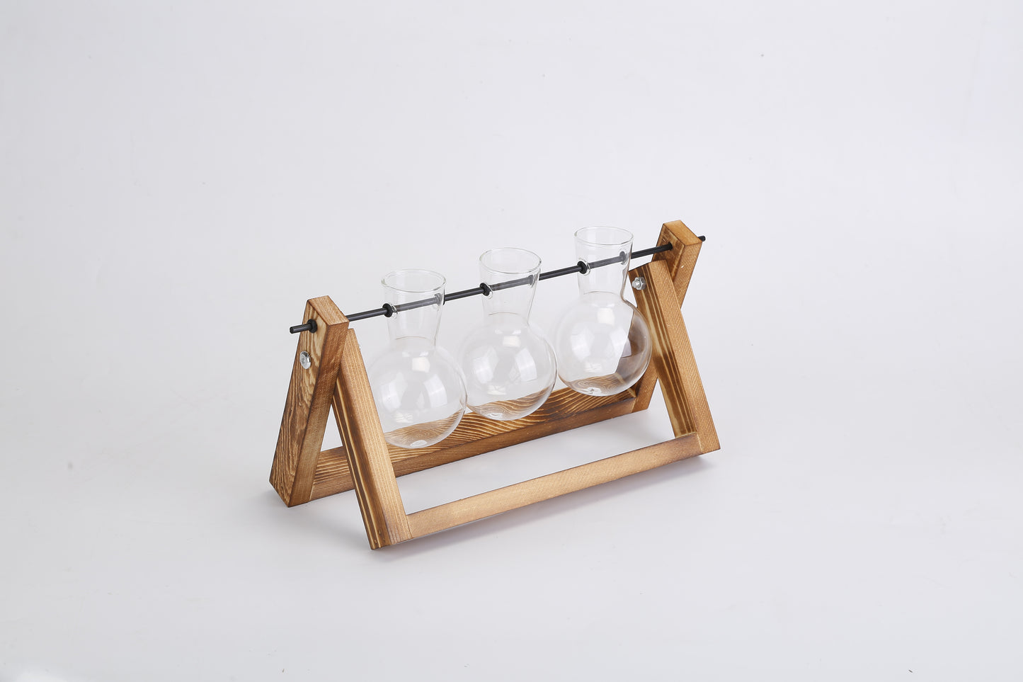 1Pc Desktop Glass Planter Bulb Plant Terrarium With Wooden Stand Air Planter Glass Vase Metal Swivel Plant Vase For Hydroponics