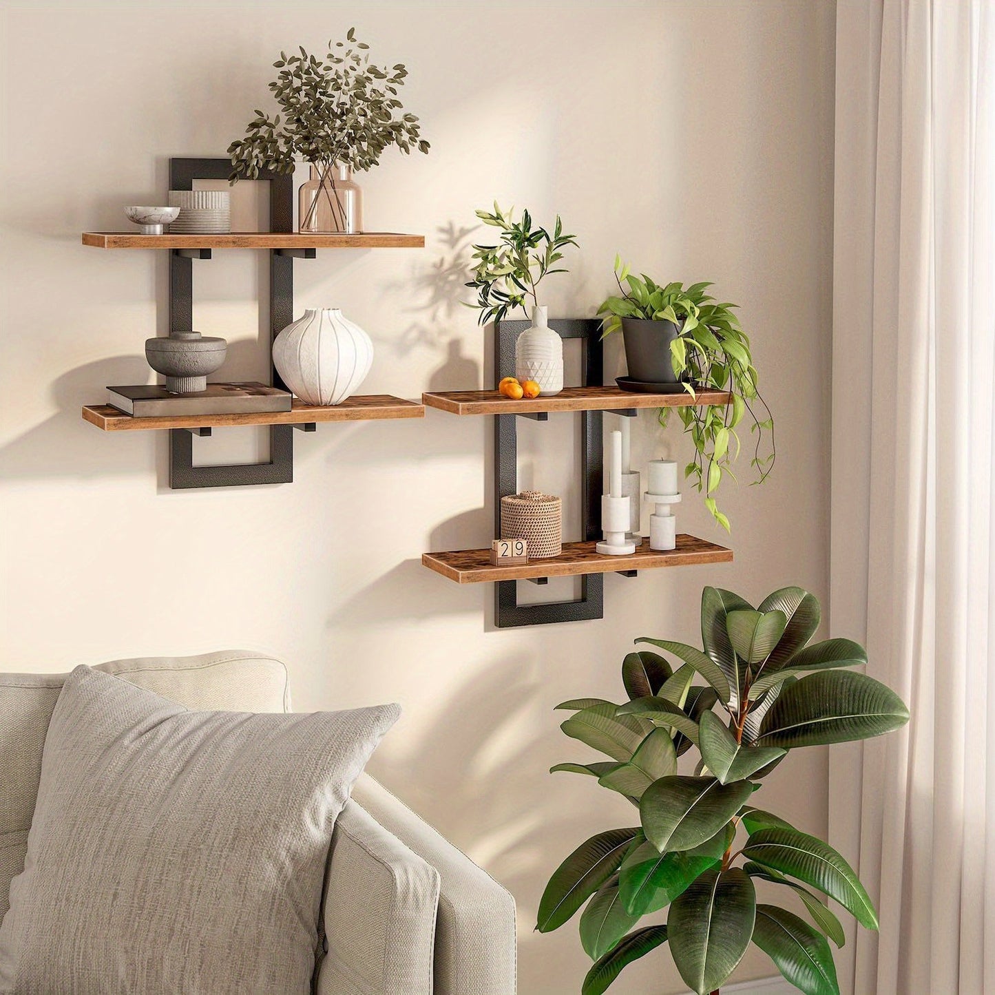 Two-piece Set, Brown, Double-layer Shelf