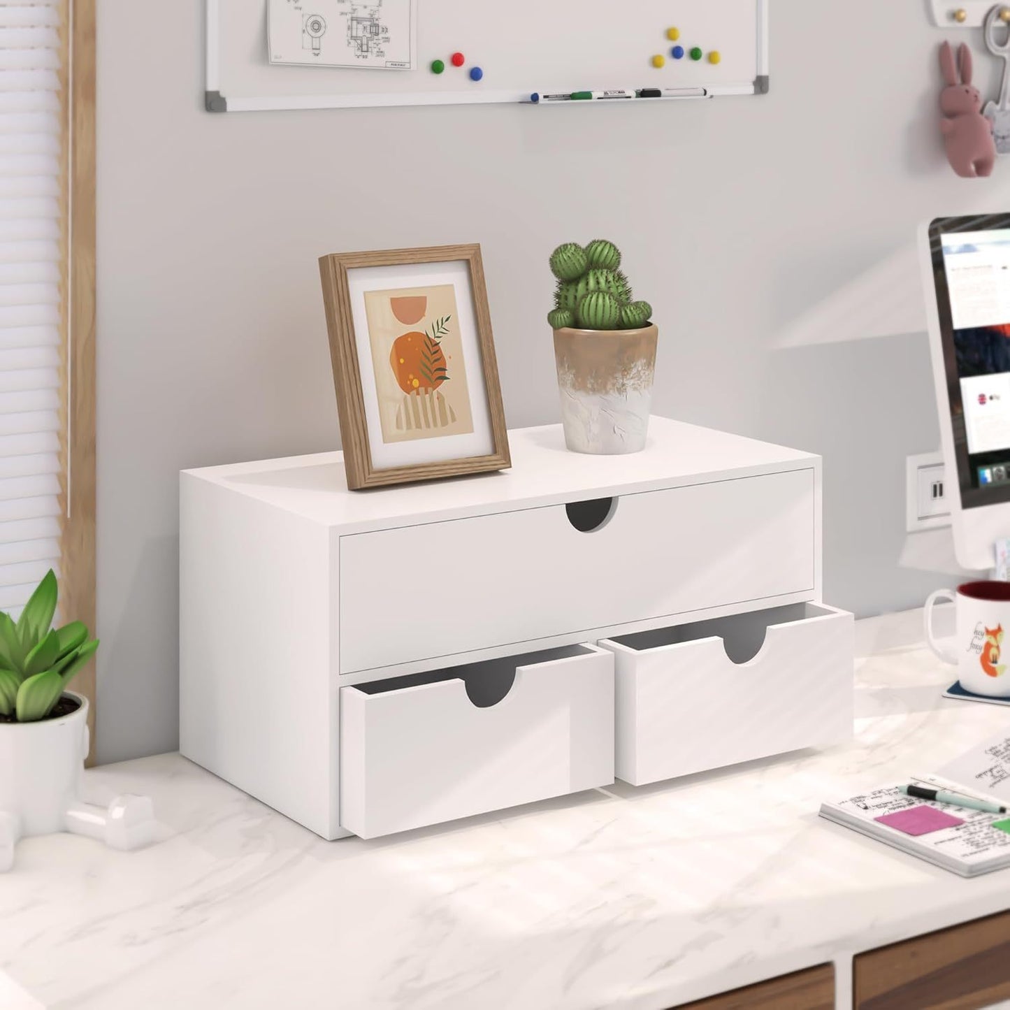 White Bamboo Desk Drawer Organizer For Home Office And Kitchen Supplies No Assembly Desktop Storage Box