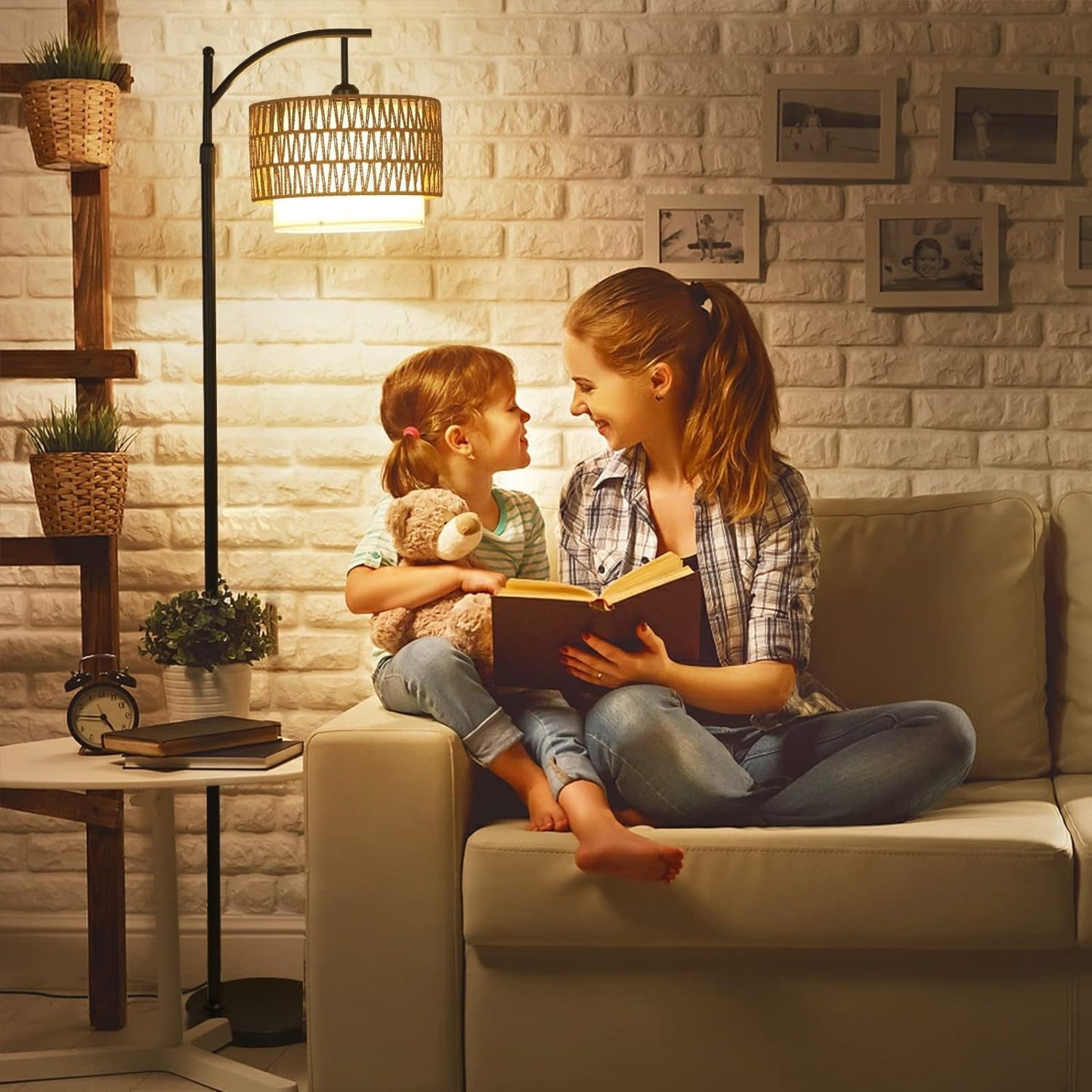 Floor Lamp For Living Room With 3 Color Temperatures, Farmhouse Floor Lamps With Remote & Dimmab