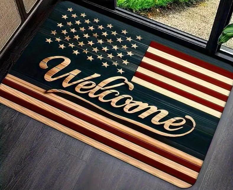 American Flag Welcome Mat Patriotic Themed Design Stars And Stripes Pattern Home Decor Easy To Use Add A Patriotic Touch To Your Living Space