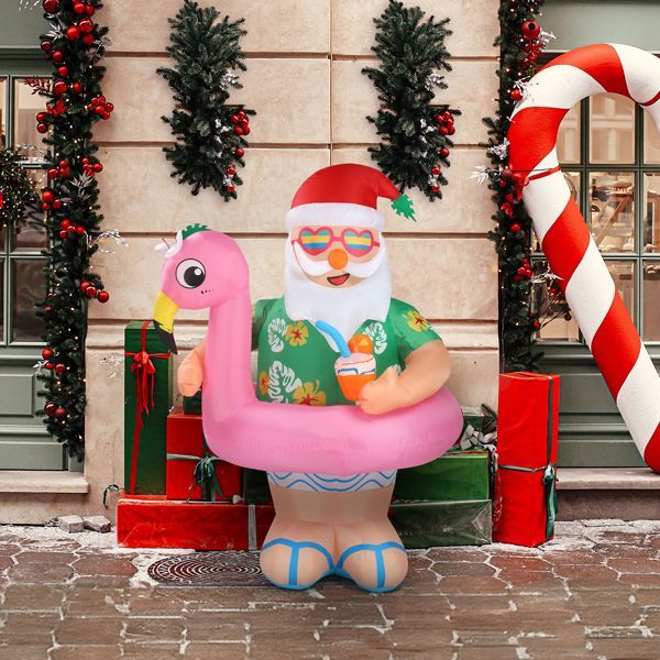 5.9 FT Lighted Christmas Inflatable Decoration, Inflatable Hawaii Santa Claus Outdoor Decoration, Funny Blow Up Yard Decorations With Built-in LED Lights For Holiday Party Front Yard Lawn Garden Decor