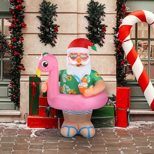 5.9 FT Lighted Christmas Inflatable Decoration, Inflatable Hawaii Santa Claus Outdoor Decoration, Funny Blow Up Yard Decorations With Built-in LED Lights For Holiday Party Front Yard Lawn Garden Decor