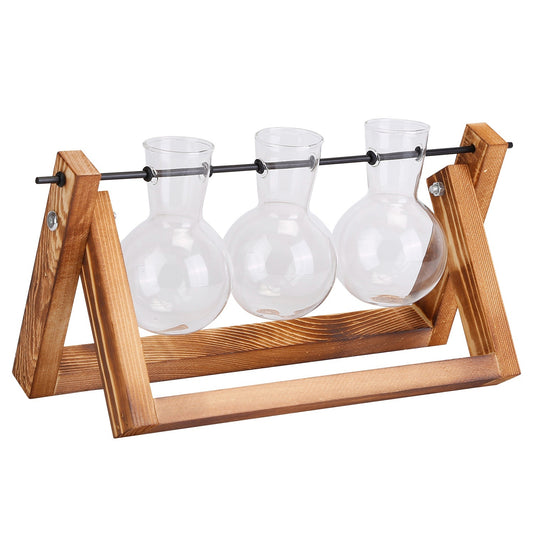 1Pc Desktop Glass Planter Bulb Plant Terrarium With Wooden Stand Air Planter Glass Vase Metal Swivel Plant Vase For Hydroponics