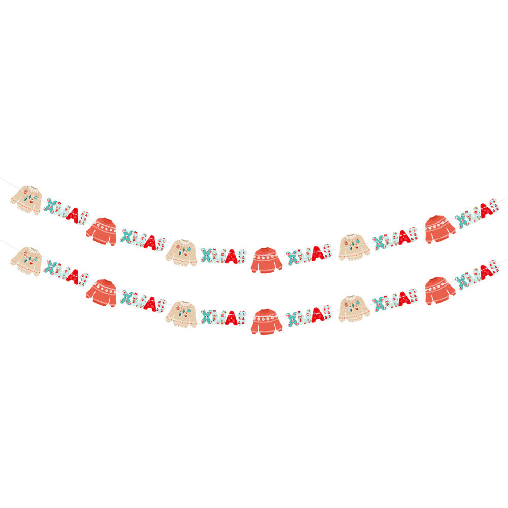 2 Pack Christmas Banner Paper Christmas Sign Garland Gingerbread Man Snowman Christmas Hanging Bunting Garland For Christmas Party Decorations Xmas Holiday Mantle Fireplace Home Decor