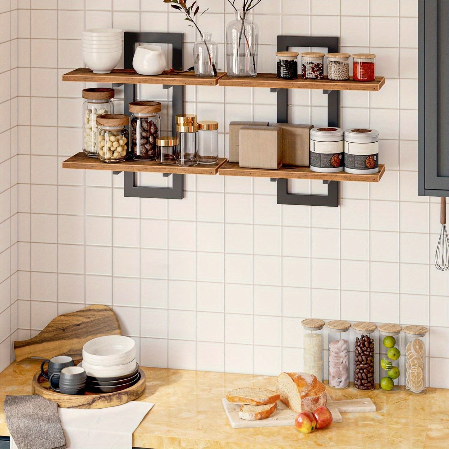 Two-piece Set, Brown, Double-layer Shelf