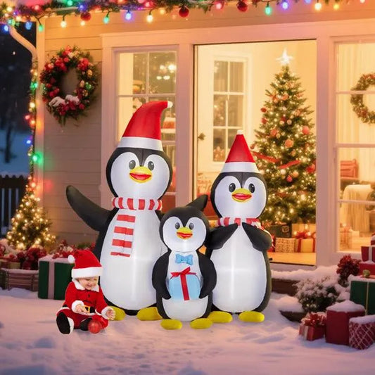 6FT Lighted Christmas Inflatable Decoration, Inflatable Penguin Family, Funny Blow Up Yard Decorations With Built-in LED Lights For Holiday Party Front Yard Lawn Garden Decor