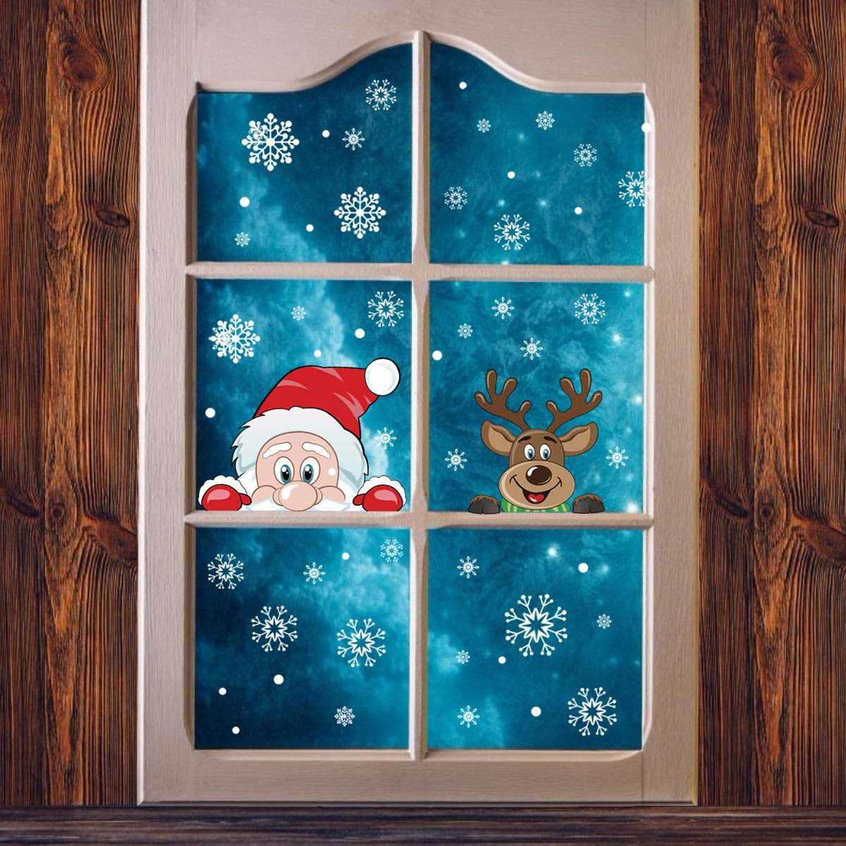 4Sheets Christmas Snowflake Window Clings Stickers For Glass Reusable Double Sided Self Adhesive Static Stickers Xmas Snowflake Reindeer Santa Window Decals Decorations Stickers For Christmas Window D