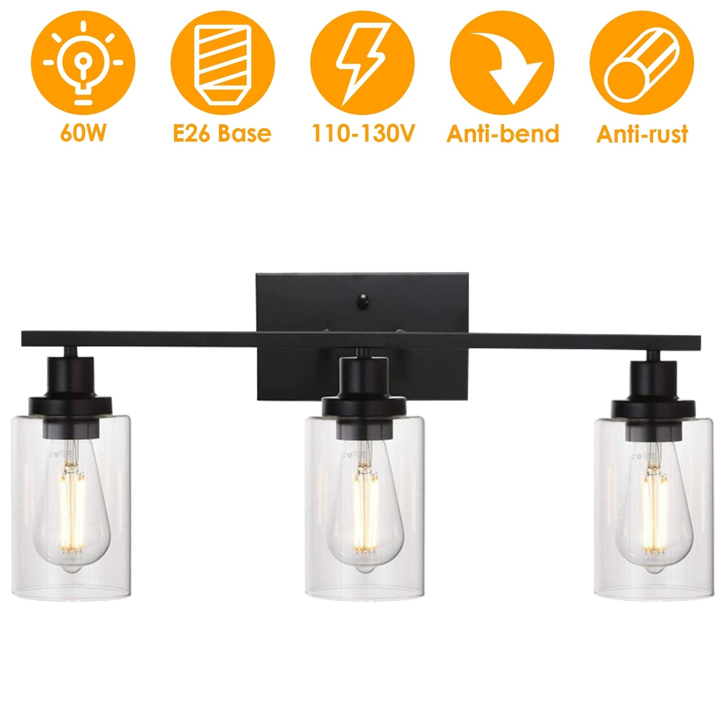 1Pc 3-Light Wall Sconce Lighting With Clear Glass Shade Bathroom Vanity Lamp Fixture Modern Mounted Light For Porch Mirror Living Room Bedroom Hallway