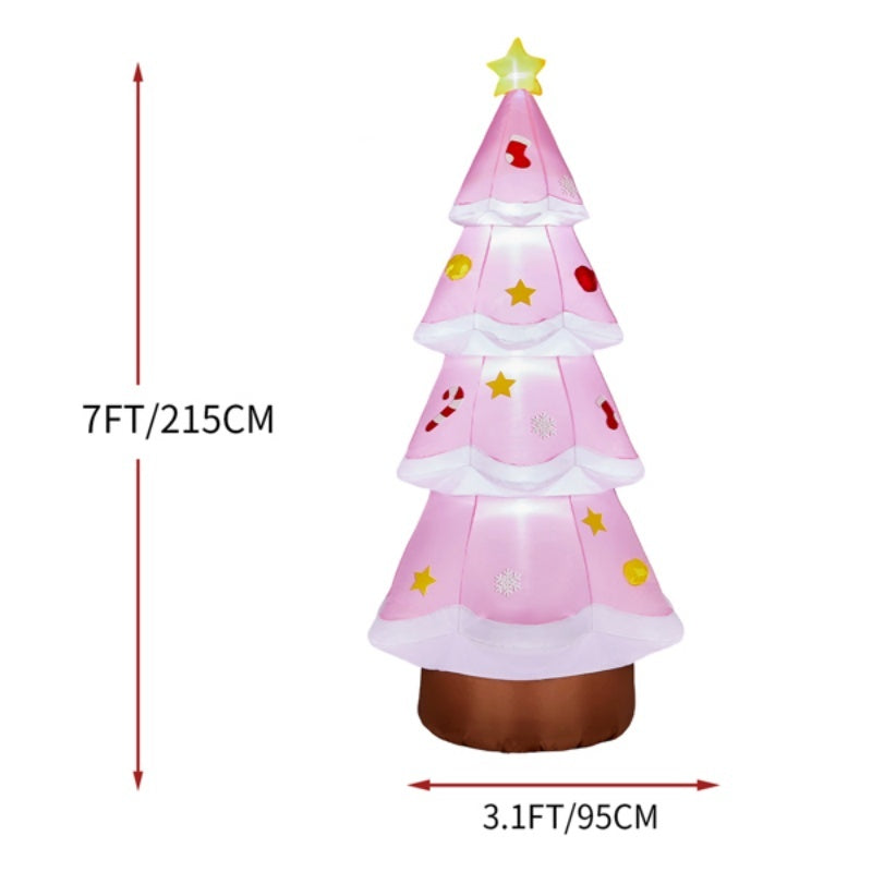 7.2FT Lighted Christmas Inflatable Decoration, Inflatable PinkChristmas Tree, Funny Blow Up Yard Decorations With Built-in LED Lights For Holiday Party Front Yard Lawn Garden Decor