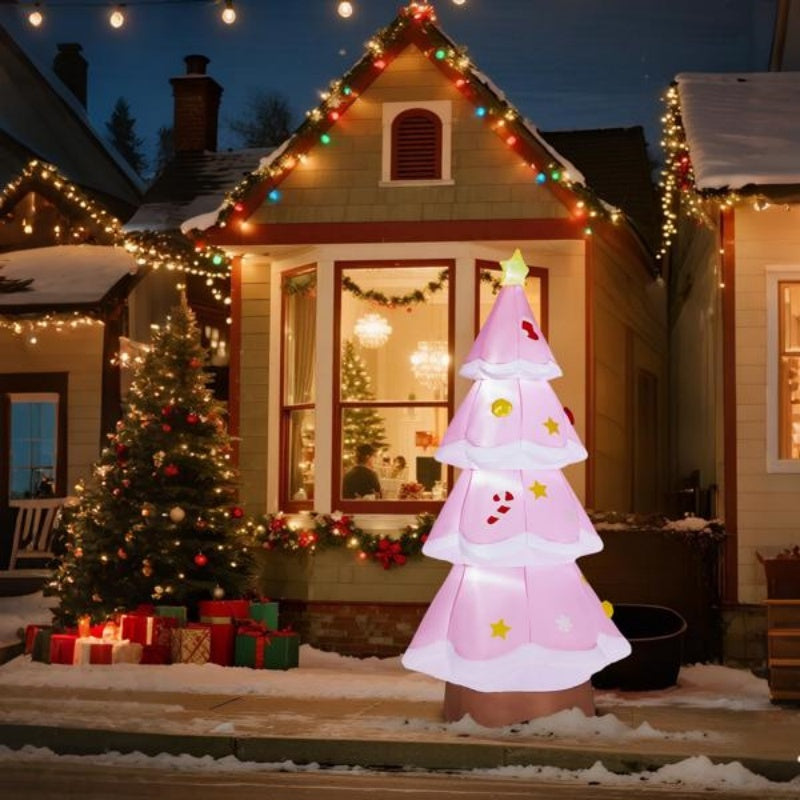 7.2FT Lighted Christmas Inflatable Decoration, Inflatable PinkChristmas Tree, Funny Blow Up Yard Decorations With Built-in LED Lights For Holiday Party Front Yard Lawn Garden Decor