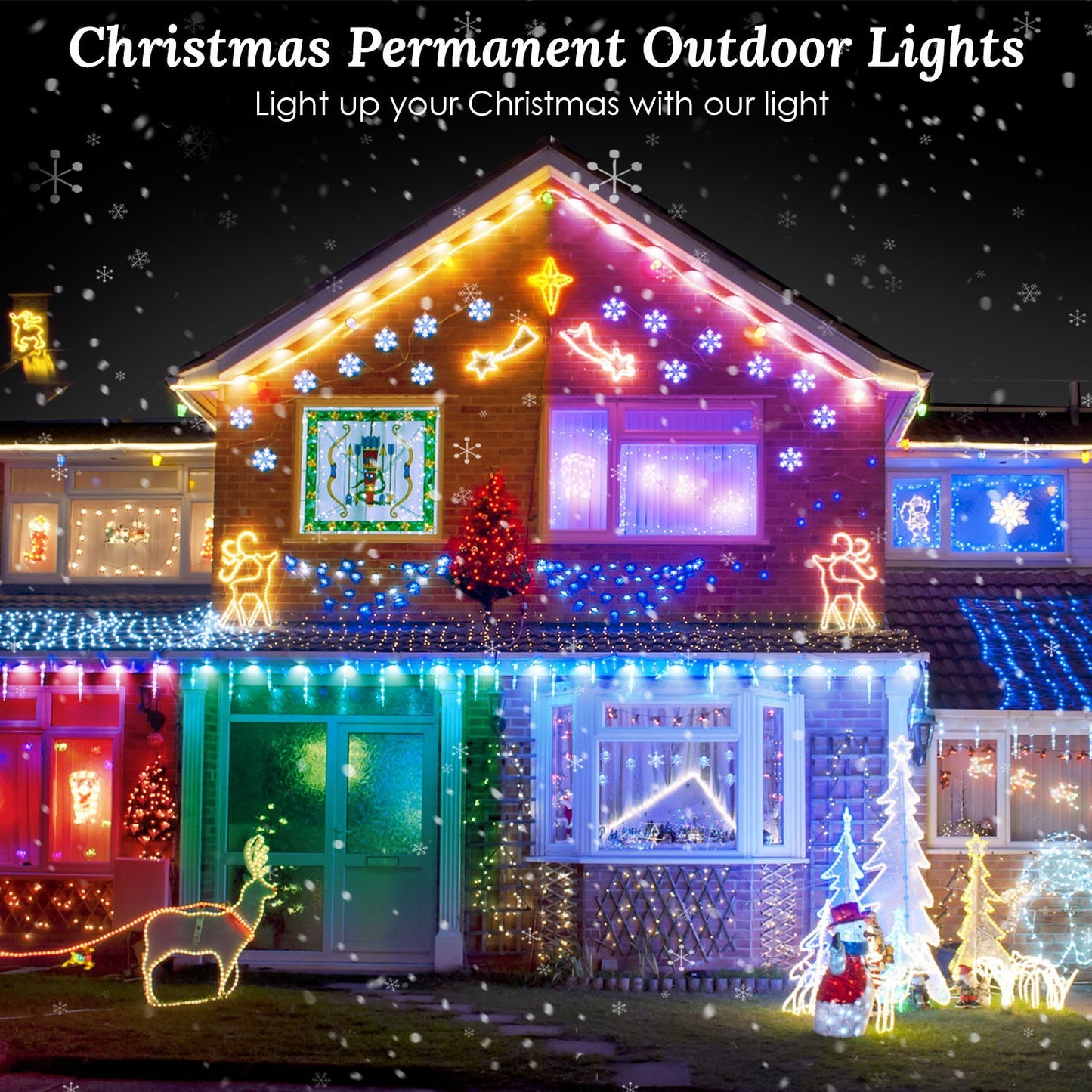 101FT Length Permanent Outdoor Lights With 72Pcs RGB Beads IP67 Waterproof Smart Eave Light For Halloween Christmas Daily House Lighting Works With Alexa Google Assistant