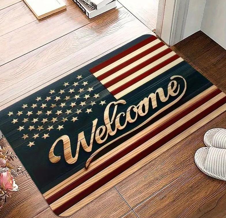 American Flag Welcome Mat Patriotic Themed Design Stars And Stripes Pattern Home Decor Easy To Use Add A Patriotic Touch To Your Living Space