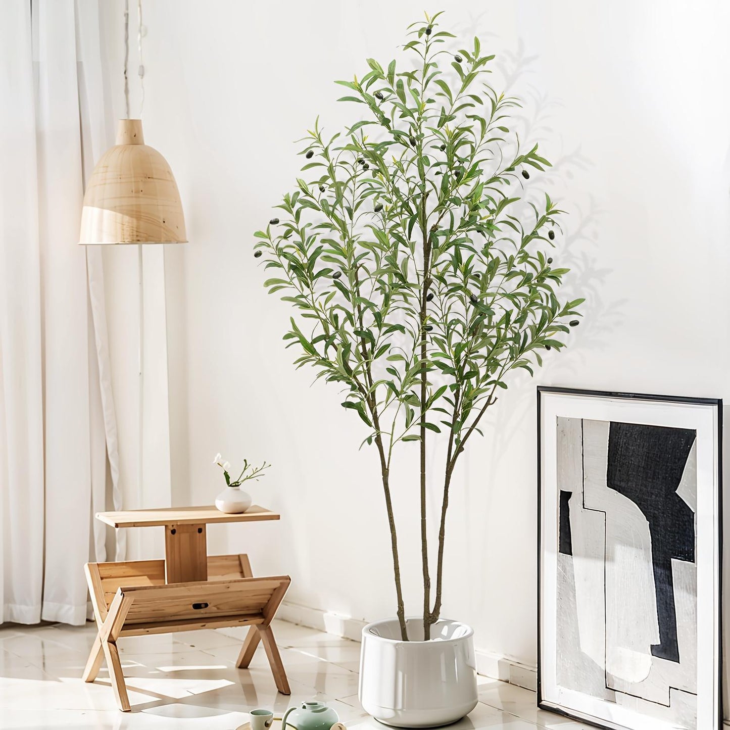 1 Artificial Olive Tree, Tall Potted Olive Tree With Flower Pot, Large Fake Olive Branches And Fruits, Suitable For Modern Living Room, Office, Indoor And Outdoor Garden Decoration