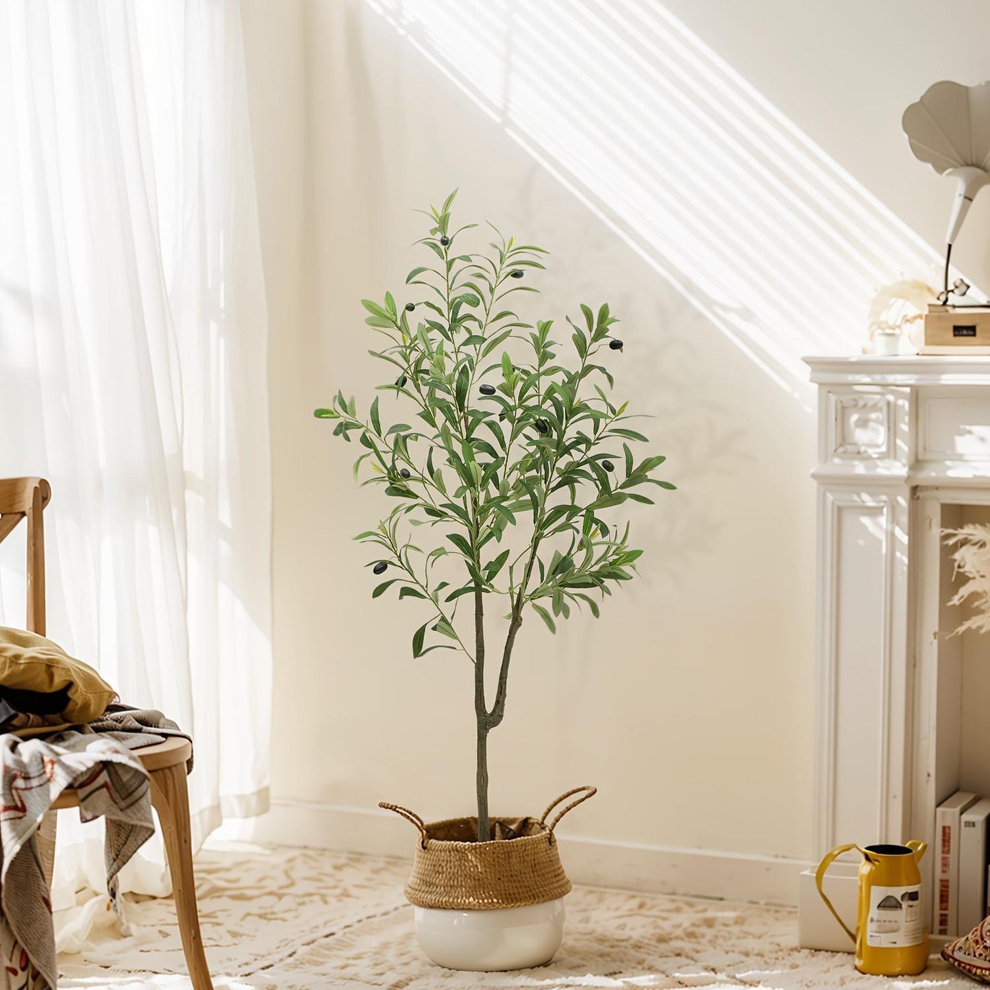 1 Artificial Olive Tree, Tall Potted Olive Tree With Flower Pot, Large Fake Olive Branches And Fruits, Suitable For Modern Living Room, Office, Indoor And Outdoor Garden Decoration