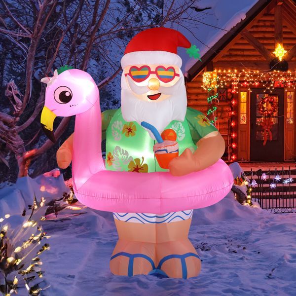 5.9 FT Lighted Christmas Inflatable Decoration, Inflatable Hawaii Santa Claus Outdoor Decoration, Funny Blow Up Yard Decorations With Built-in LED Lights For Holiday Party Front Yard Lawn Garden Decor