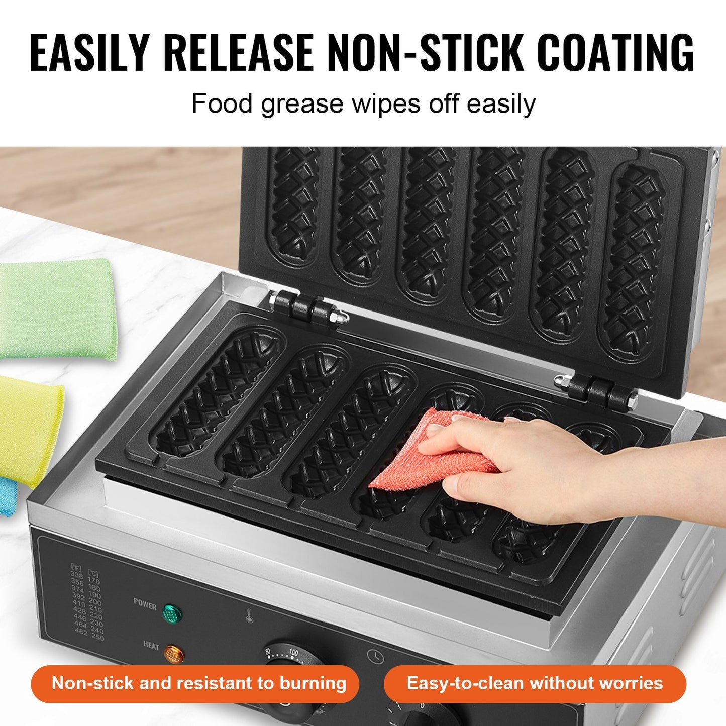 6PCS Commercial Waffle Stick Maker Waffle Baker Hot Dog Waffle Iron 1500W