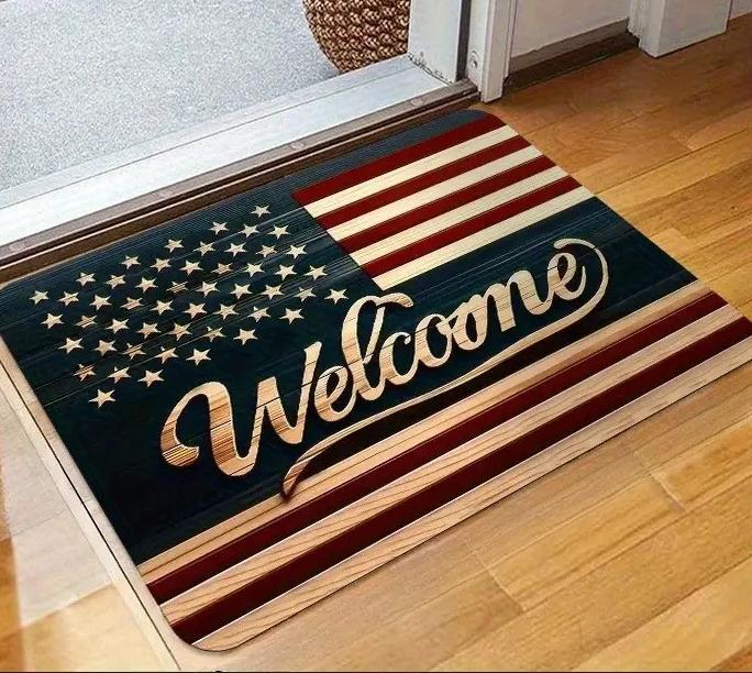 American Flag Welcome Mat Patriotic Themed Design Stars And Stripes Pattern Home Decor Easy To Use Add A Patriotic Touch To Your Living Space