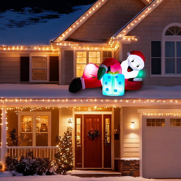 7FT Lighted Christmas Inflatable Decoration, Inflatable Santa Lying On Floor, Funny Blow Up Yard Decorations With Built-in LED Lights For Holiday Party Front Yard Lawn Garden Decor