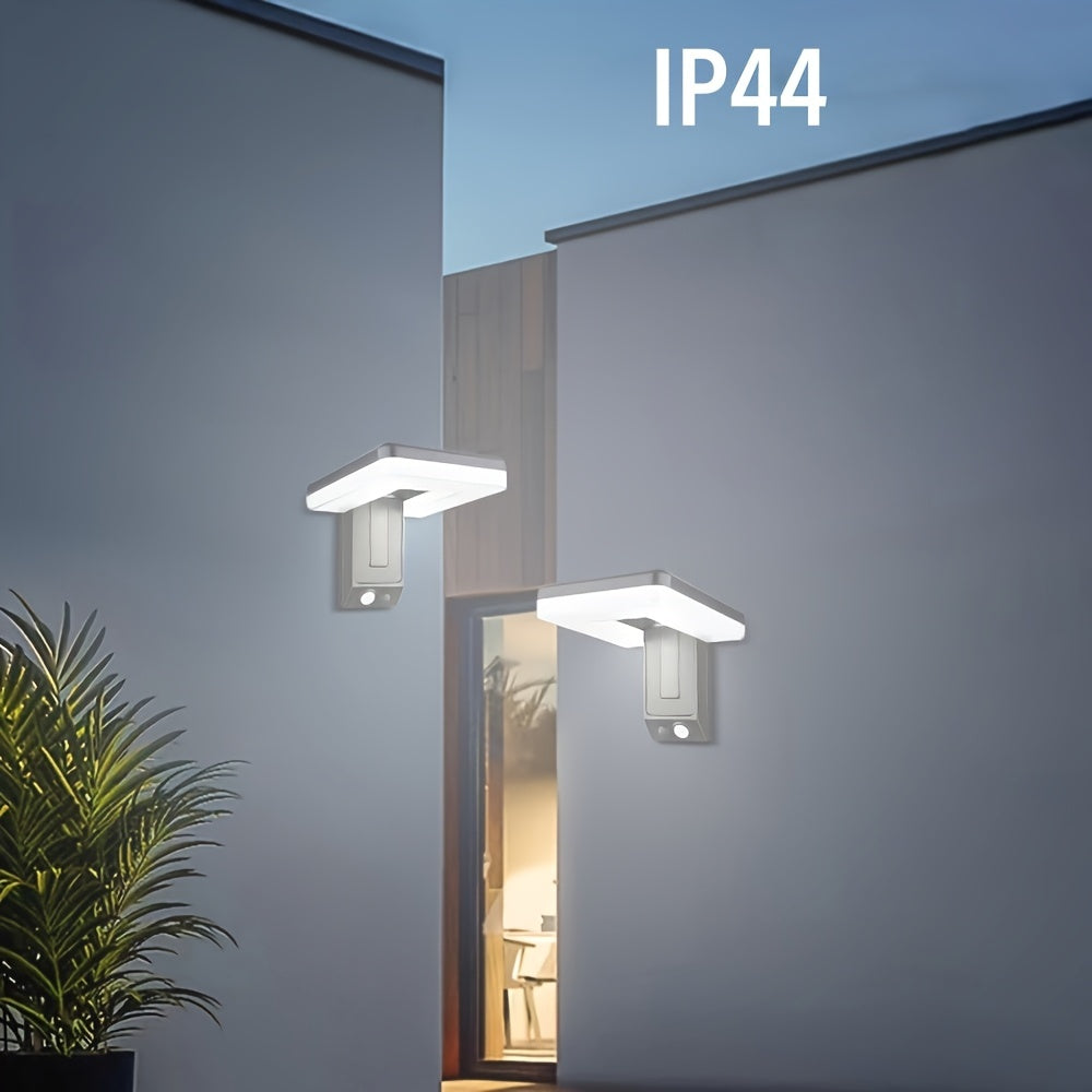 Solar Motion Sensor Outdoor Sconce Lights,LED Waterproof Dusk To Dawn Solar Patio Light,Wireless Modern Wall Mount Lamp Black For Porch Patio Garage House