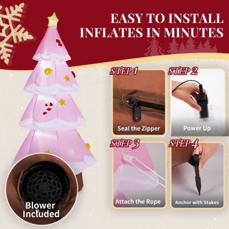 7.2FT Lighted Christmas Inflatable Decoration, Inflatable PinkChristmas Tree, Funny Blow Up Yard Decorations With Built-in LED Lights For Holiday Party Front Yard Lawn Garden Decor