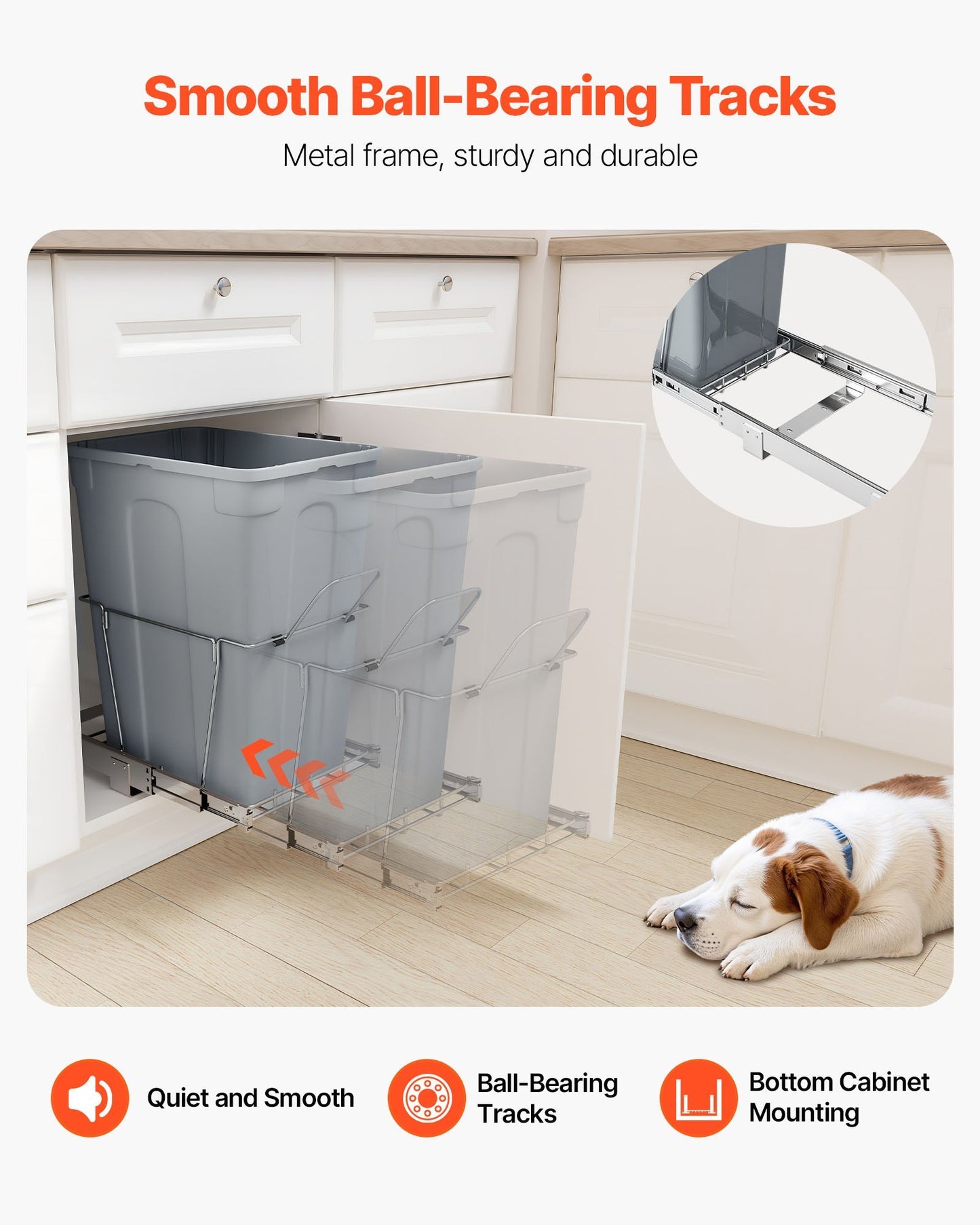 35QT Pullout Waste Container Under Cabinet Kitchen Garbage Bin Trash Can