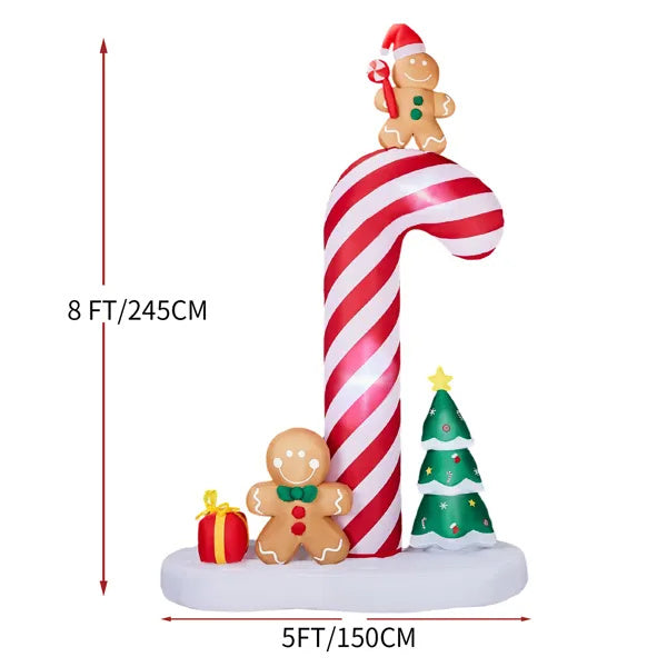 8.2FT Lighted Christmas Inflatable Decoration, Inflatable Giant Candy Cane With Gingerbread Men, Funny Blow Up Yard Decorations With Built-in LED Lights For Holiday Party Front Yard Lawn Garden Decor