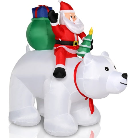 6ft 15W 7pcs LED Lights Santa Claus Rides Polar Bear Garden Santa Claus Decoration