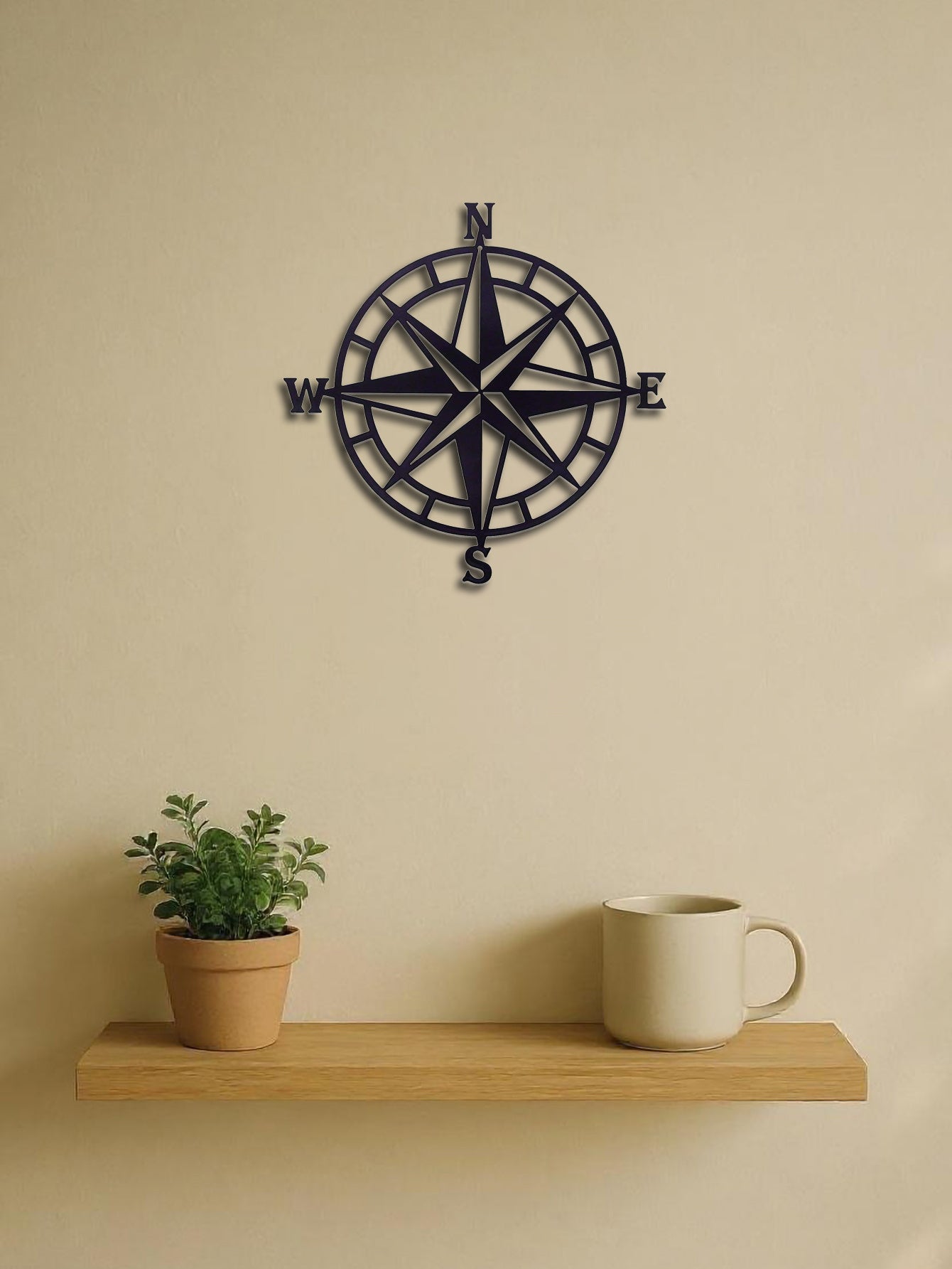 Nautical Compass Metal Wall Art - Ocean Theme Decor Sailor Gift Idea
