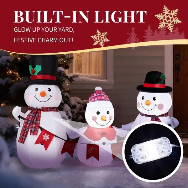 6.2FT Lighted Christmas Inflatable Decoration, Inflatable Snowman Family With Bunting, Funny Blow Up Yard Decorations With Built-in LED Lights For Holiday Party Front Yard Lawn Garden Decor