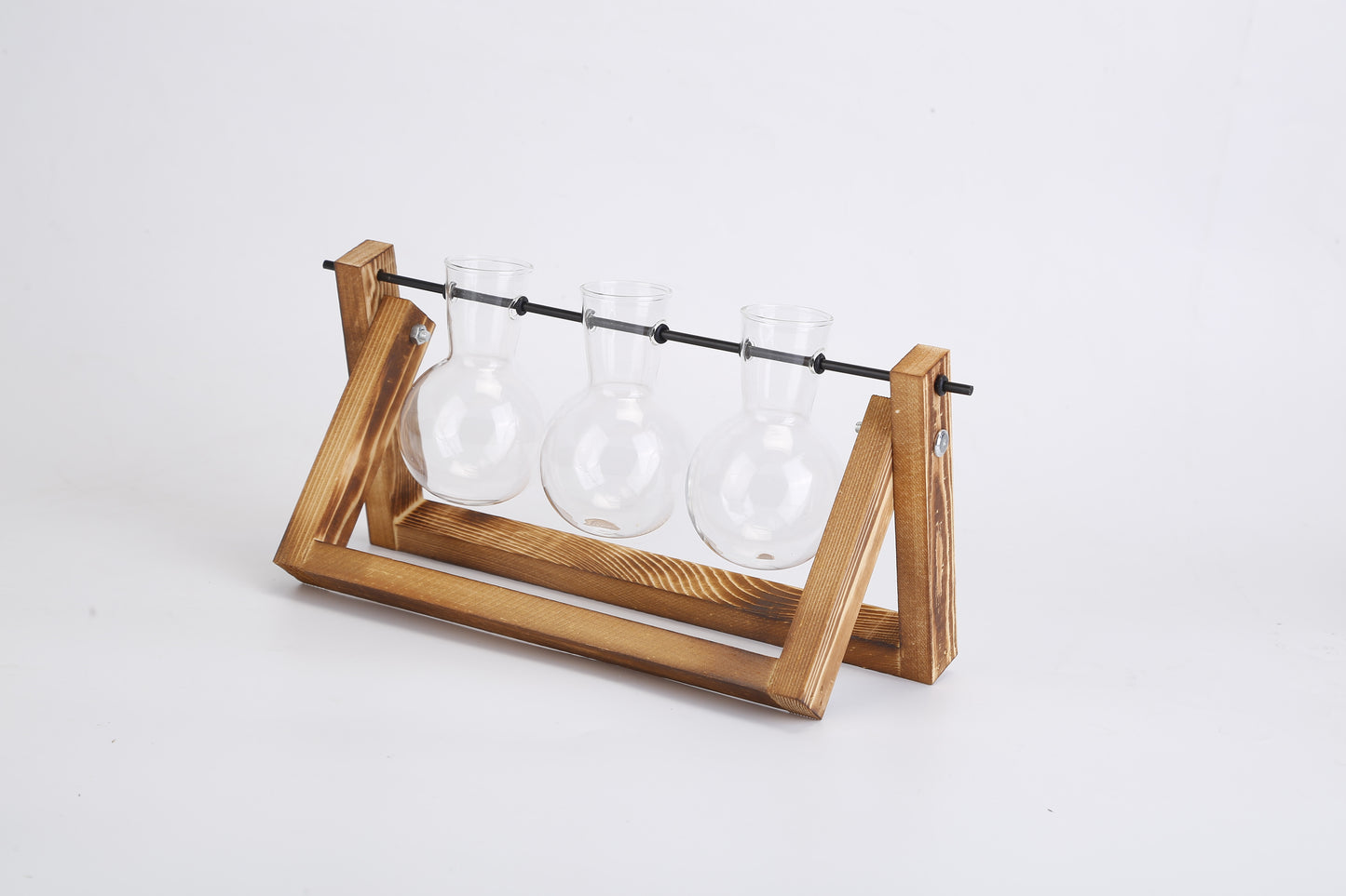 1Pc Desktop Glass Planter Bulb Plant Terrarium With Wooden Stand Air Planter Glass Vase Metal Swivel Plant Vase For Hydroponics