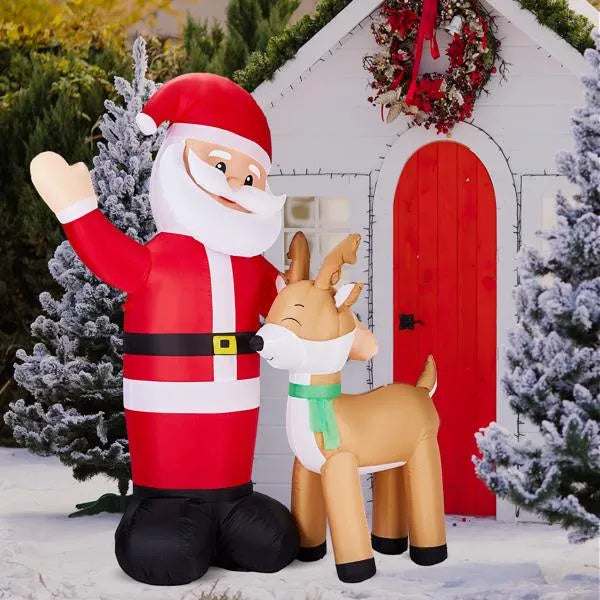 6.3FT Lighted Christmas Inflatable Decoration, Inflatable Santa And Reindeer, Funny Blow Up Yard Decorations With Built-in LED Lights For Holiday Party Front Yard Lawn Garden Decor
