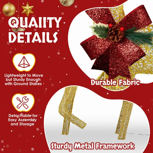 3-Piece Lighted Christmas Reindeer Family Set Outdoor Decorations, Weather Proof 2D Deer Family Set Of 3 Christmas Ornament Home Decor Pre-lit 200 LED Warm White Lights With Stakes, Golden