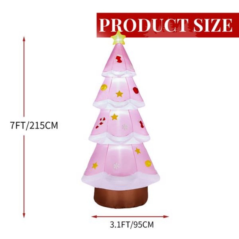 7.2FT Lighted Christmas Inflatable Decoration, Inflatable PinkChristmas Tree, Funny Blow Up Yard Decorations With Built-in LED Lights For Holiday Party Front Yard Lawn Garden Decor