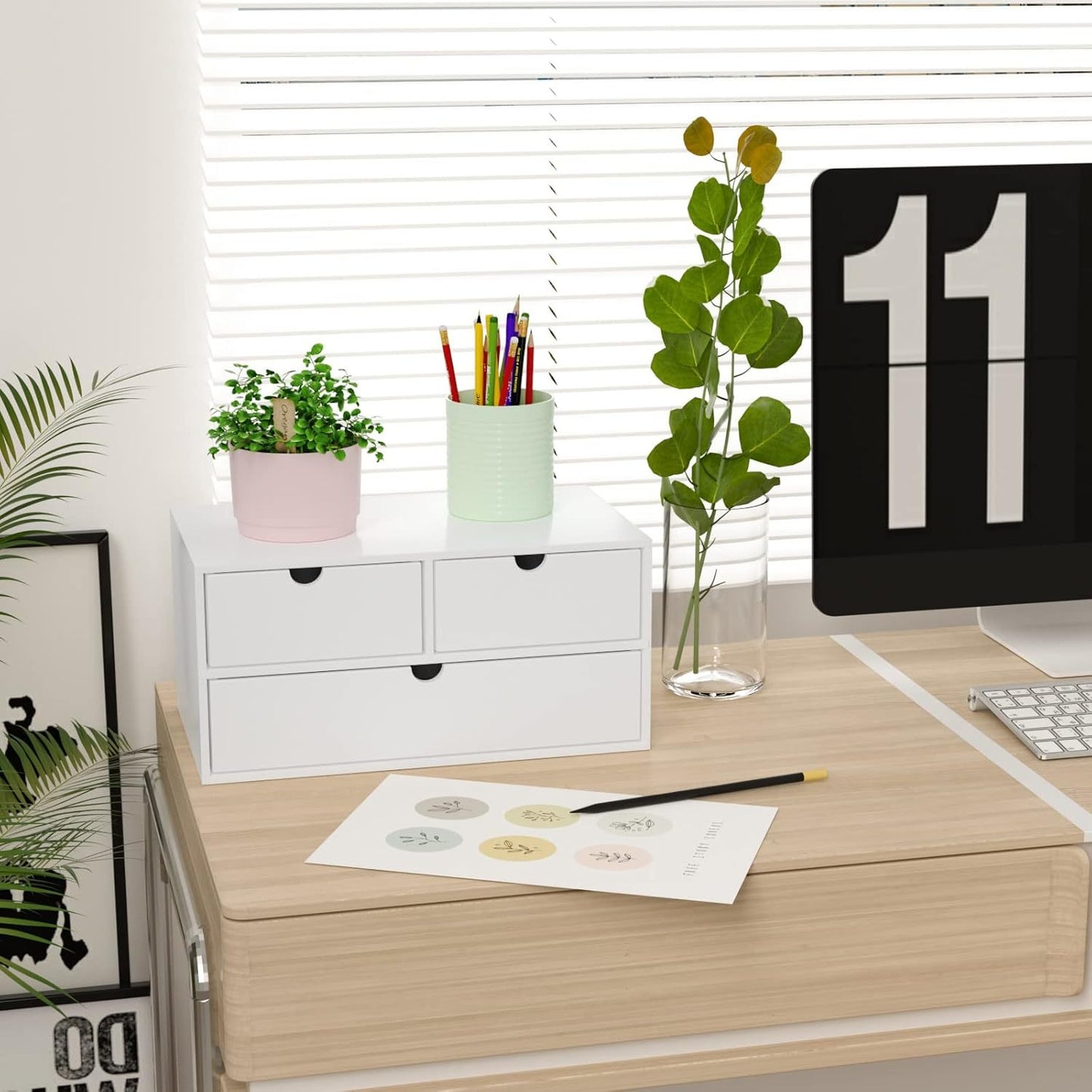 White Bamboo Desk Drawer Organizer For Home Office And Kitchen Supplies No Assembly Desktop Storage Box