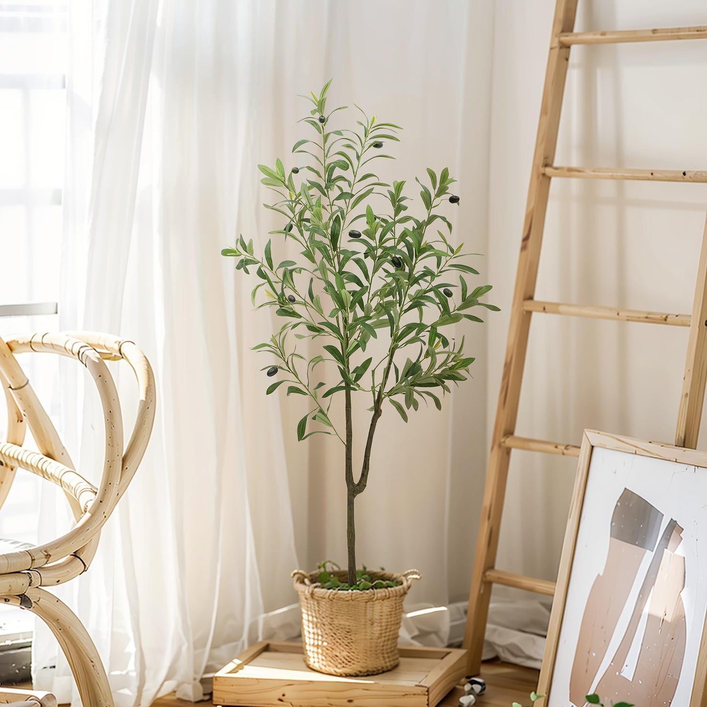 1 Artificial Olive Tree, Tall Potted Olive Tree With Flower Pot, Large Fake Olive Branches And Fruits, Suitable For Modern Living Room, Office, Indoor And Outdoor Garden Decoration